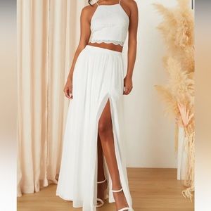 Lulus Midnight Memories White Lace Two-Piece Maxi Dress
